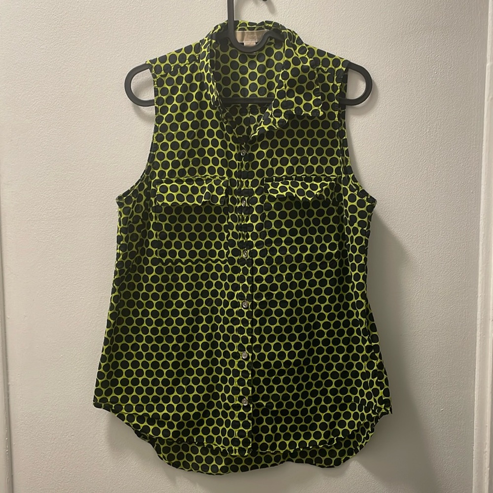 Michael Kors Neon Green Polka Dots Sleeveless Blouse